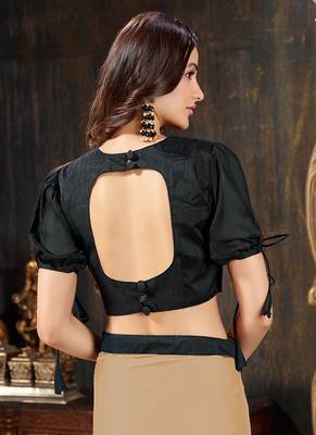 Chiku plain georgette ruffle saree with blouse 5