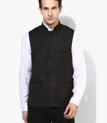Black Plain Cotton Nehru Jacket