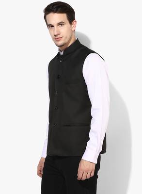 Black Plain Cotton Nehru Jacket 2