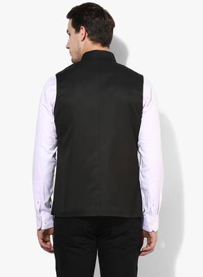 Black Plain Cotton Nehru Jacket 5