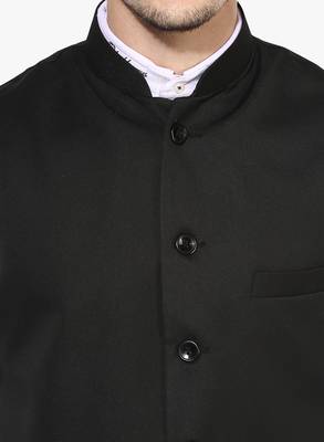 Black Plain Cotton Nehru Jacket 6