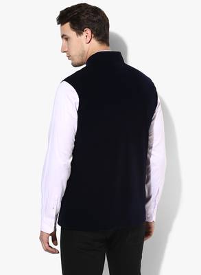 Blue Plain Velvet Nehru Jacket 5
