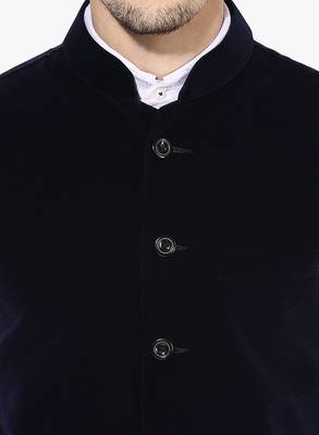 Blue Plain Velvet Nehru Jacket 6