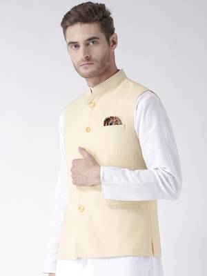 Yellow Plain Linen Nehru Jacket 2