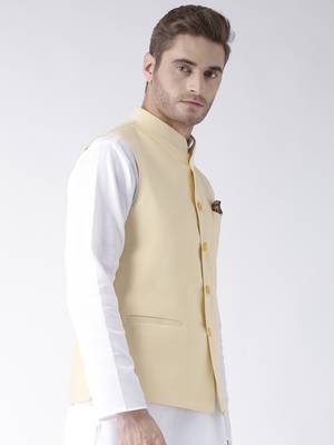 Yellow Plain Linen Nehru Jacket 3