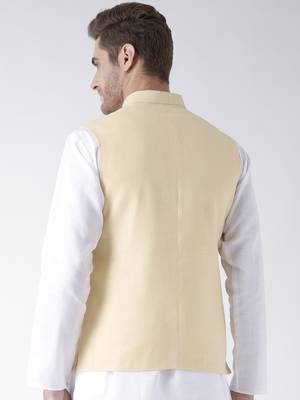 Yellow Plain Linen Nehru Jacket 5