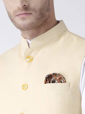 Yellow Plain Linen Nehru Jacket 6