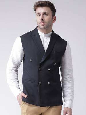 blue plain cotton nehru jacket 1