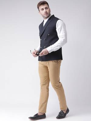 blue plain cotton nehru jacket 2