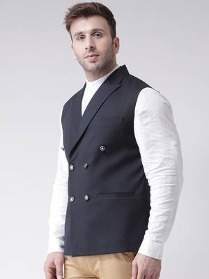 blue plain cotton nehru jacket 3