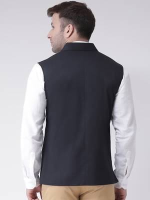 blue plain cotton nehru jacket 4