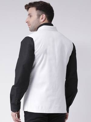 White plain cotton nehru jacket 4
