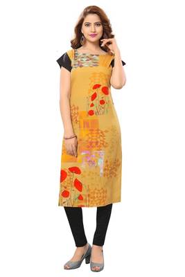 Yellow Color Heavy American Crepe  Stitched Kurti 1