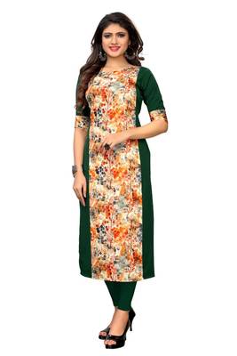  Green Color Heavy American Crepe  Stitched Kurti 1