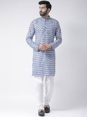 Blue Printed Cotton Stitched Kurta Pajama 1