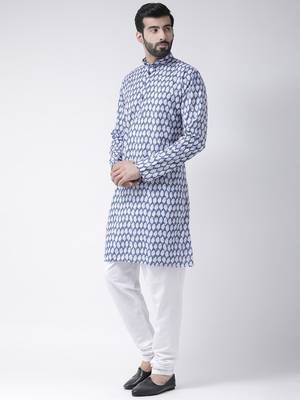 Blue Printed Cotton Stitched Kurta Pajama 2