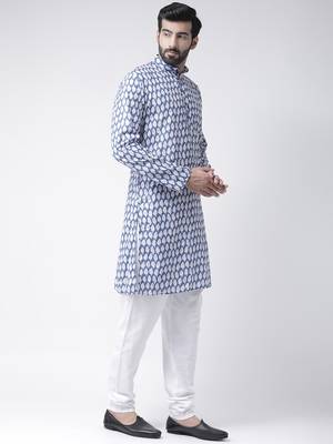 Blue Printed Cotton Stitched Kurta Pajama 3
