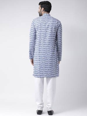 Blue Printed Cotton Stitched Kurta Pajama 4