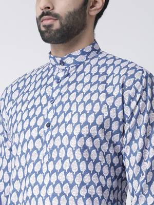 Blue Printed Cotton Stitched Kurta Pajama 5