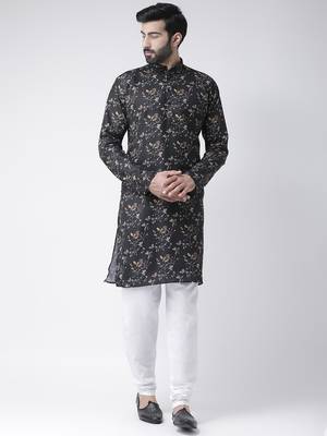 Black Printed Cotton Stitched Kurta Pajama 1