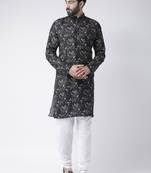 Black Printed Cotton Stitched Kurta Pajama