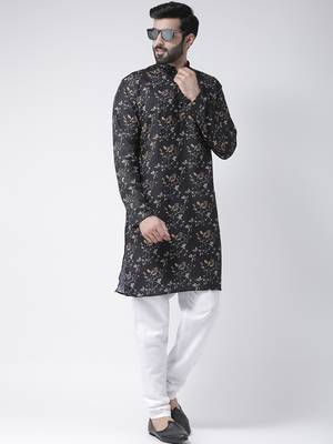 Black Printed Cotton Stitched Kurta Pajama 3