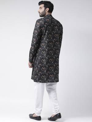 Black Printed Cotton Stitched Kurta Pajama 4