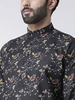 Black Printed Cotton Stitched Kurta Pajama 5