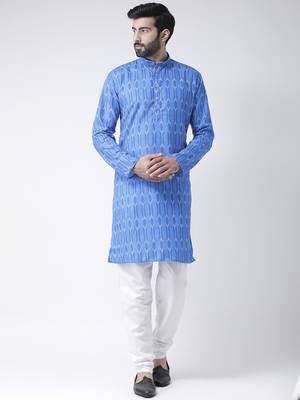 Blue Printed Cotton Stitched Kurta Pajama 1