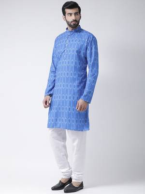 Blue Printed Cotton Stitched Kurta Pajama 2