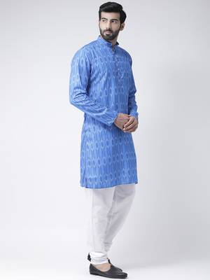 Blue Printed Cotton Stitched Kurta Pajama 3