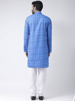Blue Printed Cotton Stitched Kurta Pajama 4