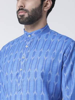 Blue Printed Cotton Stitched Kurta Pajama 5