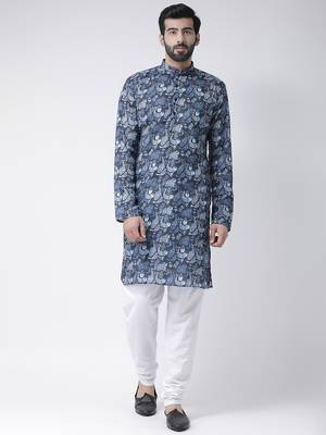 Blue Printed Cotton Stitched Kurta Pajama 1