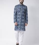 Blue Printed Cotton Stitched Kurta Pajama