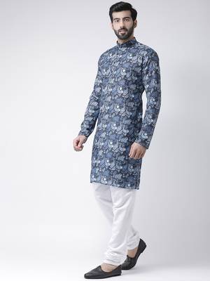 Blue Printed Cotton Stitched Kurta Pajama 2