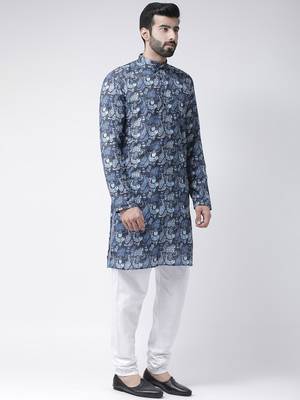 Blue Printed Cotton Stitched Kurta Pajama 3