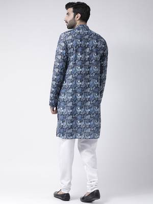 Blue Printed Cotton Stitched Kurta Pajama 4