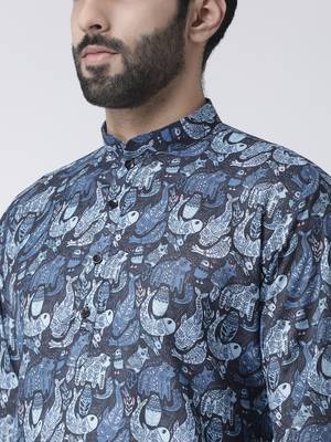 Blue Printed Cotton Stitched Kurta Pajama 5