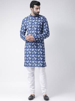 Blue Printed Cotton Stitched Kurta Pajama 1
