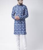 Blue Printed Cotton Stitched Kurta Pajama
