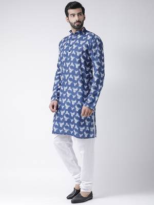 Blue Printed Cotton Stitched Kurta Pajama 2