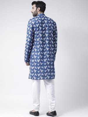 Blue Printed Cotton Stitched Kurta Pajama 4
