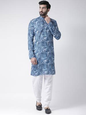 Blue Printed Cotton Stitched Kurta Pajama 1