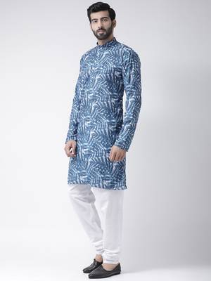 Blue Printed Cotton Stitched Kurta Pajama 2