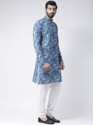 Blue Printed Cotton Stitched Kurta Pajama 3