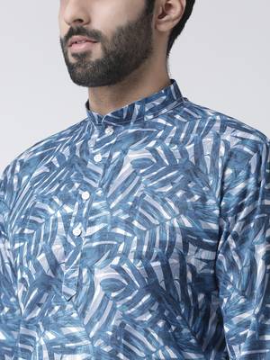 Blue Printed Cotton Stitched Kurta Pajama 5