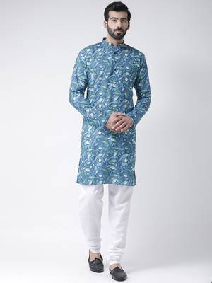Blue Printed Cotton Stitched Kurta Pajama 1