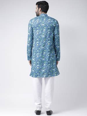 Blue Printed Cotton Stitched Kurta Pajama 4