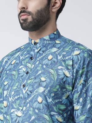 Blue Printed Cotton Stitched Kurta Pajama 5